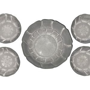 Arcoroc France 5 pc Sunflower Fleur Clear Glass Salad/Dessert Set.